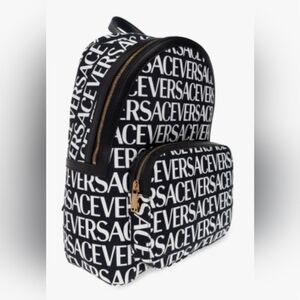 Versace Monogrammed Allover Backpack with Gold Hardware and Black Leather (NWT)